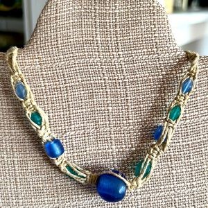 GUC Blue Bead Hemp 8” Choker Necklace